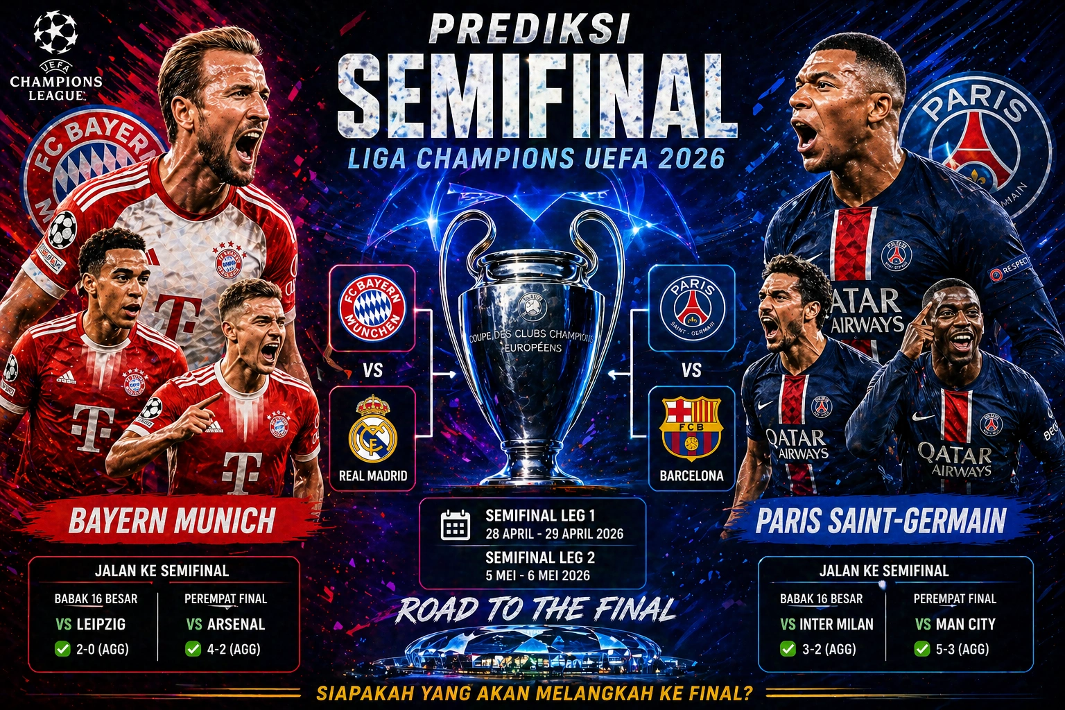 4 Tim Lolos Semifinal Liga Champions 2026 + Jadwal Lengkap & Cara Nontonnya