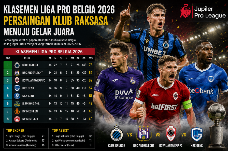 Klasemen Liga Pro Belgia 2026 dan Persaingan Klub Raksasa Menuju Gelar Juara