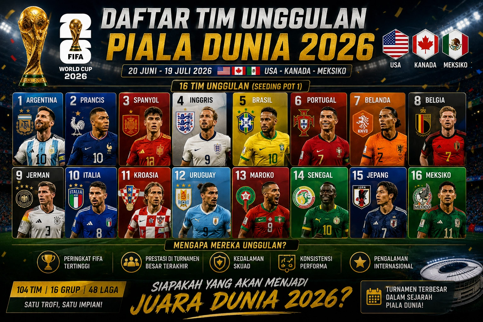 Tim Unggulan Piala Dunia 2026: Prediksi Juara, Grup, dan Skuad Terkuat