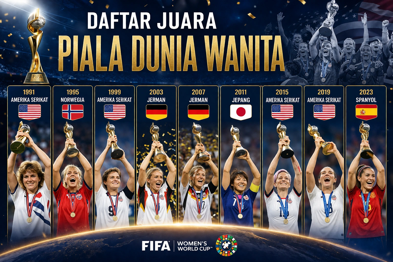Daftar Juara Piala Dunia Wanita Senior, U-20 & U-17