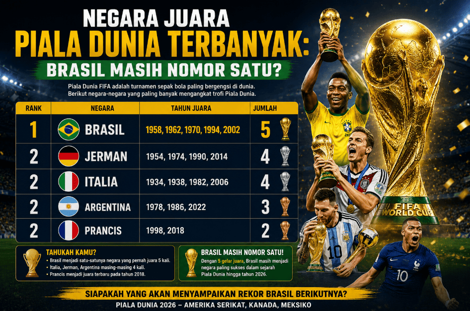 Negara Juara Piala Dunia Terbanyak: Brasil Masih Nomor Satu?