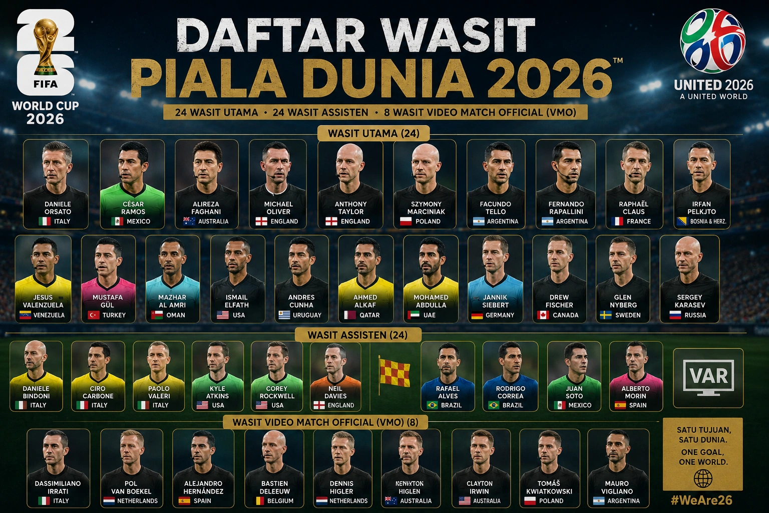 Daftar 52 Nama Wasit Piala Dunia 2026 Resmi FIFA