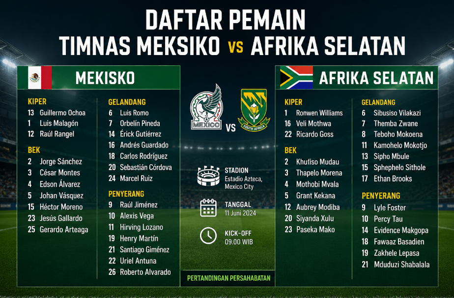 Daftar Timnas Meksiko vs Afrika Selatan: Prediksi Line Up, Kekuatan Tim