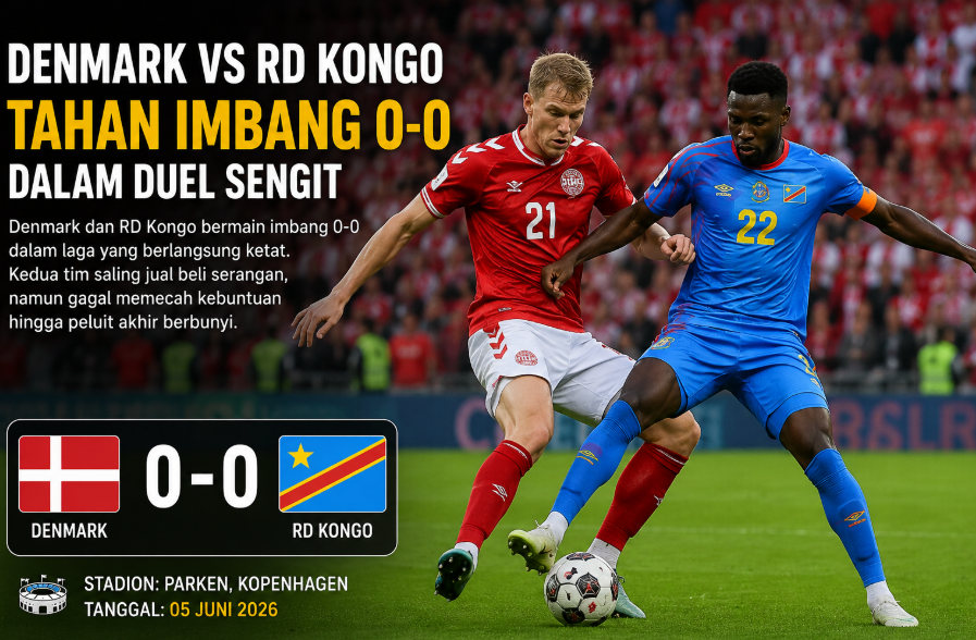 Denmark vs RD Kongo : Tahan Imbang 0-0 Dalam Duel Sengit