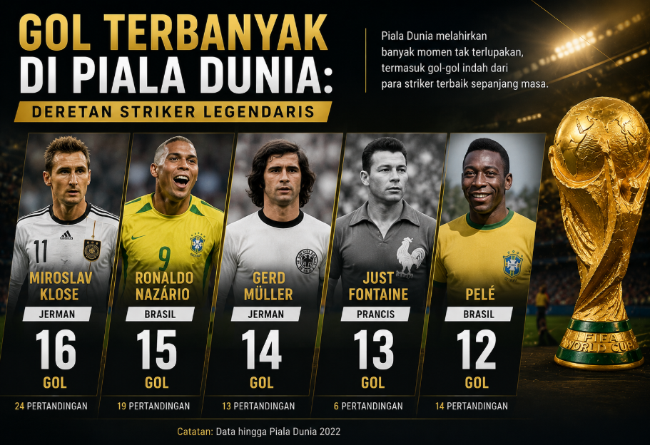 Gol Terbanyak di Piala Dunia: Deretan Striker Legendaris 2 Gol Terbanyak di Piala Dunia: Deretan Striker Legendaris