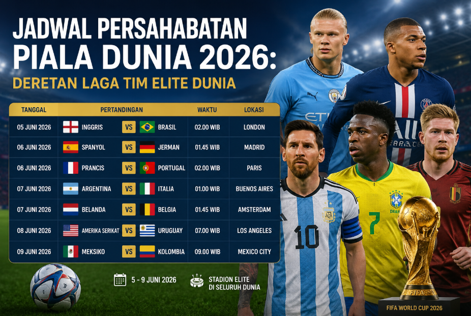 Jadwal Persahabatan Piala Dunia 2026: Deretan Laga Tim Elite Dunia 5 Jadwal Persahabatan Piala Dunia 2026: Deretan Laga Tim Elite Dunia