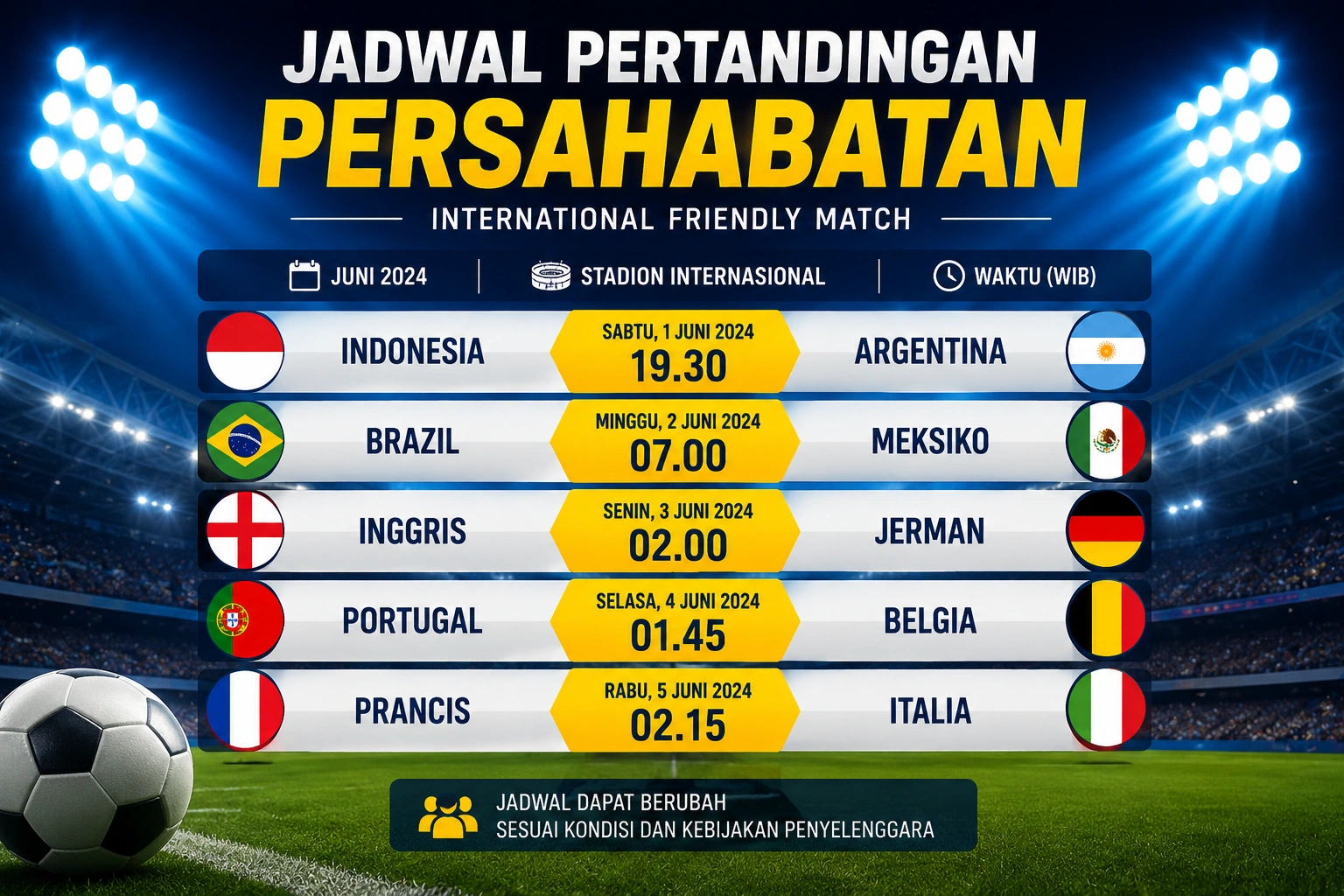Jadwal Pertandingan Persahabatan Terbaru 2026: FIFA Matchday, Timnas Indonesia, dan Laga Internasional