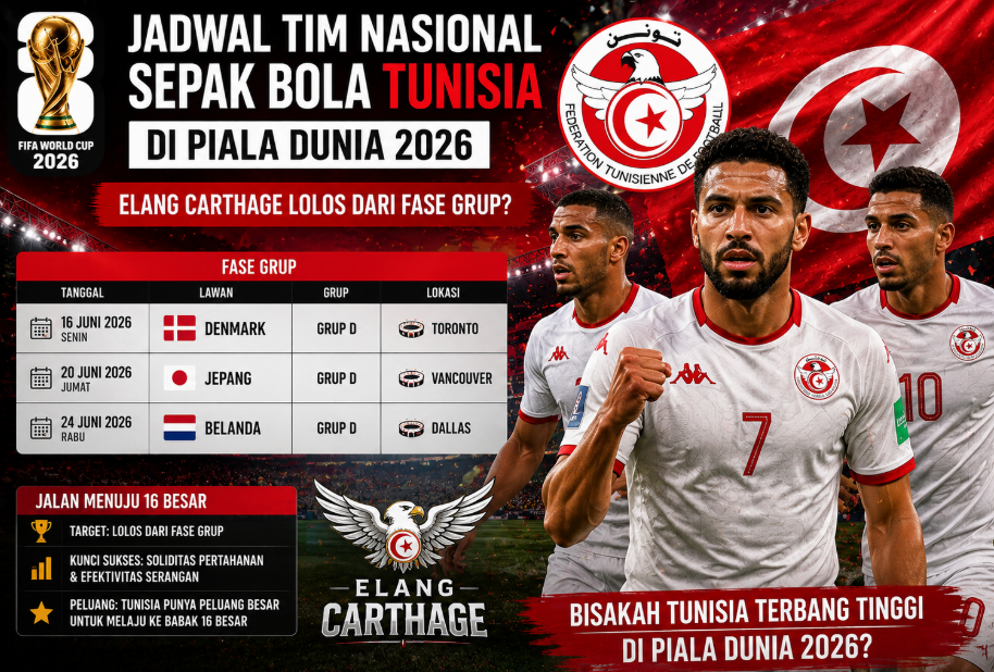 Jadwal Tim Nasional Sepak Bola Tunisia di Piala Dunia 2026: Elang Carthage Lolos dari Fase Grup? 4 Jadwal Tim Nasional Sepak Bola Tunisia di Piala Dunia 2026