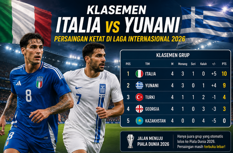 Klasemen Italia vs Yunani: Persaingan Ketat di Laga Internasional 2026 3 Klasemen Italia vs Yunani: Persaingan Ketat di Laga Internasional 2026