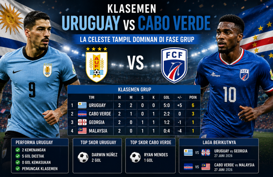 Klasemen Uruguay vs Cabo Verde: La Celeste Tampil Dominan di Fase Grup 3 Klasemen Uruguay vs Cabo Verde: La Celeste Tampil Dominan di Fase Grup