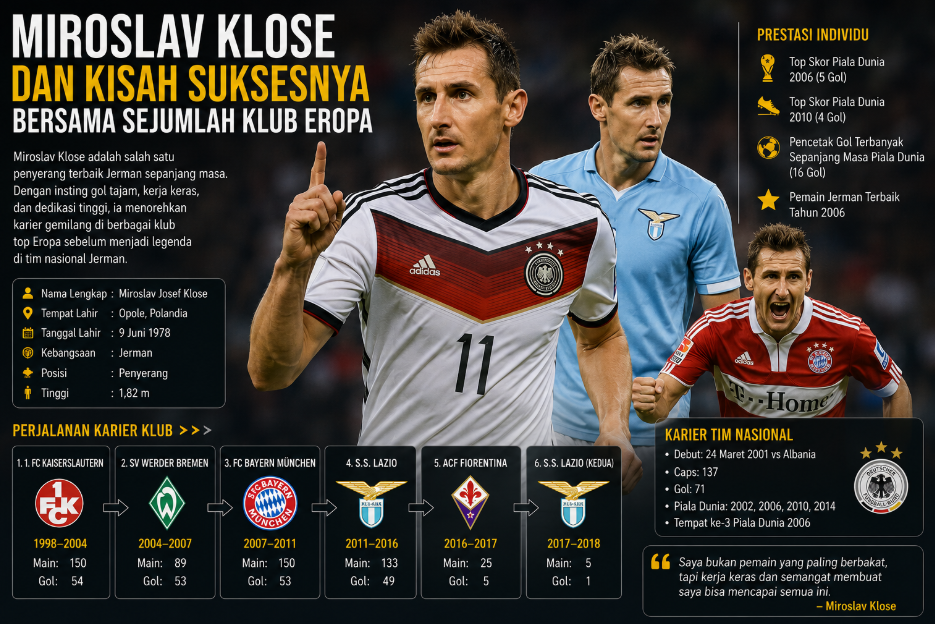 Miroslav Klose dan Kisah Suksesnya Bersama Sejumlah Klub Eropa