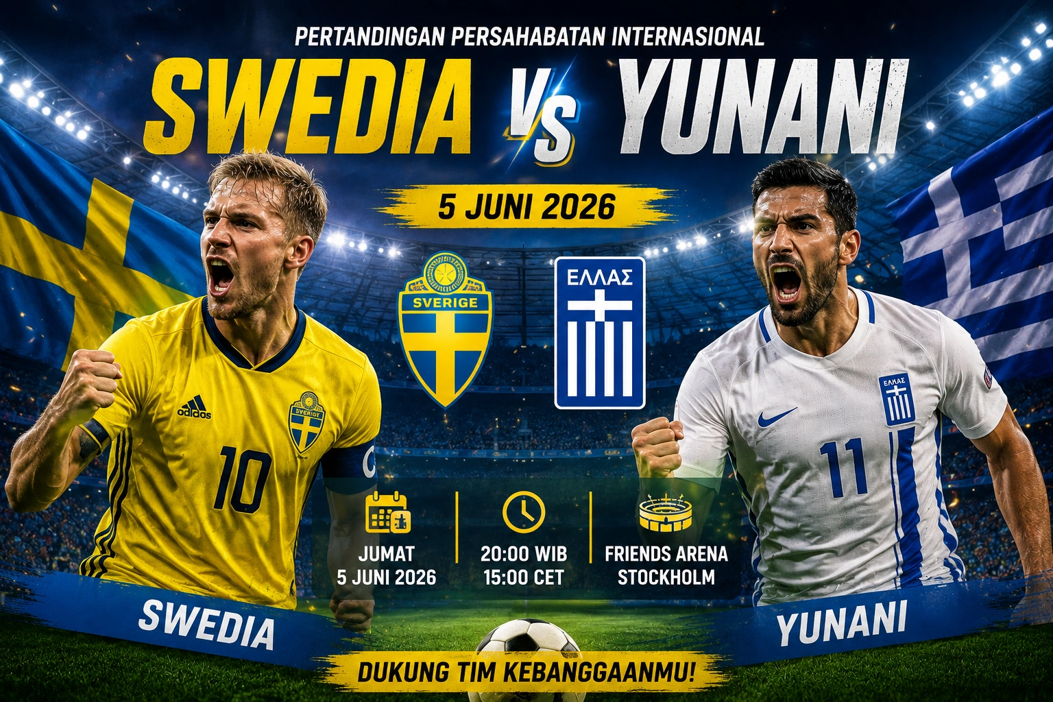 Prediksi Swedia VS Yunani 5 Juni 2026: Head to Head, Statistik, dan Prediksi Skor
