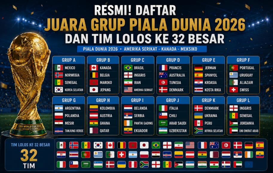 Resmi! Daftar Juara Grup Piala Dunia 2026 dan Tim Lolos ke 32 Besar 9 Resmi! Daftar Juara Grup Piala Dunia 2026 dan Tim Lolos ke 32 Besar