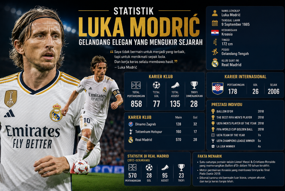 Statistik Luka Modrić: Gelandang Elegan yang Mengukir Sejarah