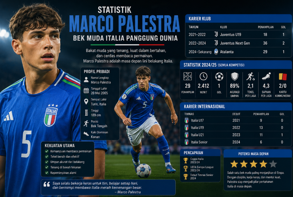 Statistik Marco Palestra: Bek Muda Italia Panggung Dunia
