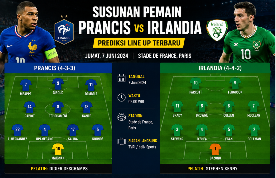 Susunan Pemain Prancis vs Irlandia dan Prediksi Line Up Terbaru 5 Susunan Pemain Prancis vs Irlandia dan Prediksi Line Up Terbaru