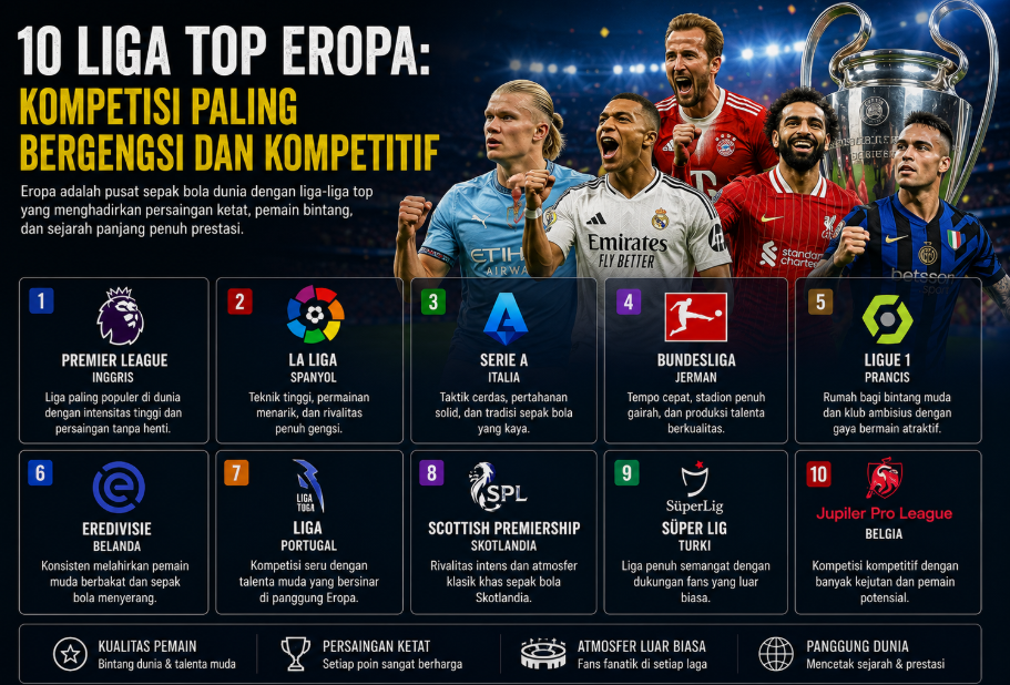 10 Liga Top Eropa: Kompetisi Paling Bergengsi dan Kompetitif 4 10 Liga Top Eropa: Kompetisi Paling Bergengsi dan Kompetitif