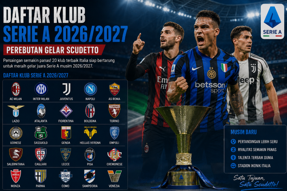 Daftar Klub Serie A 2026/2027: Perebutan Gelar Scudetto 1 Daftar Klub Serie A 2026/2027: Perebutan Gelar Scudetto