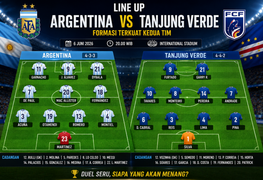 Line Up Argentina vs Tanjung Verde: Formasi Terkuat Kedua Tim