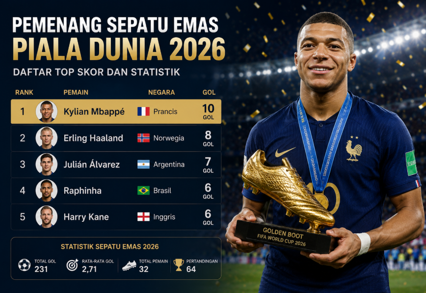 Pemenang Sepatu Emas Piala Dunia 2026, Daftar Top Skor dan Statistik
