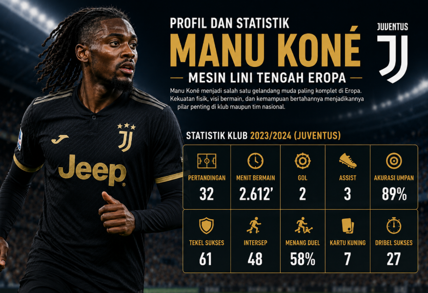 Profil dan Statistik Manu Koné, Mesin Lini Tengah Eropa
