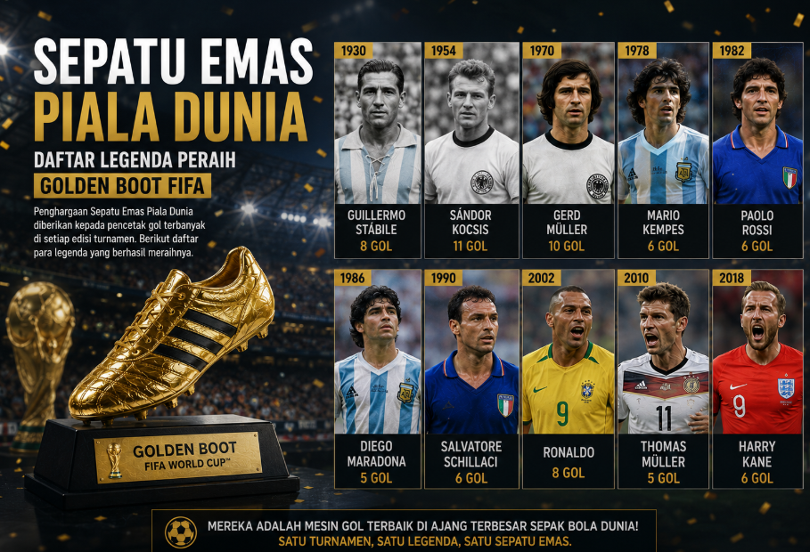 Sepatu Emas Piala Dunia: Daftar Legenda Peraih Golden Boot FIFA 8 Sepatu Emas Piala Dunia: Daftar Legenda Peraih Golden Boot FIFA