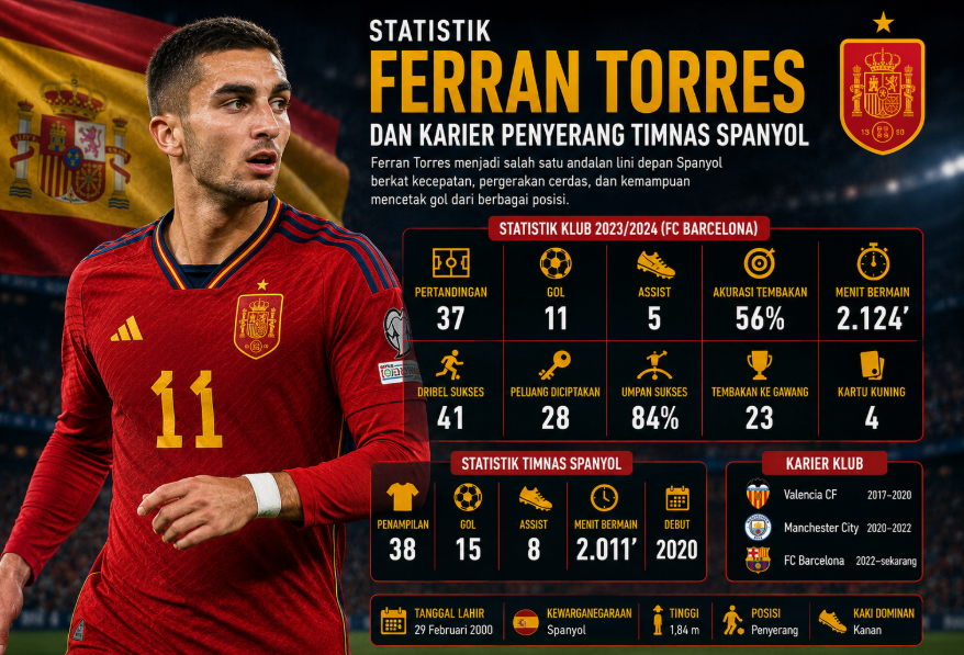 Statistik Ferran Torres dan Karier Penyerang Timnas Spanyol