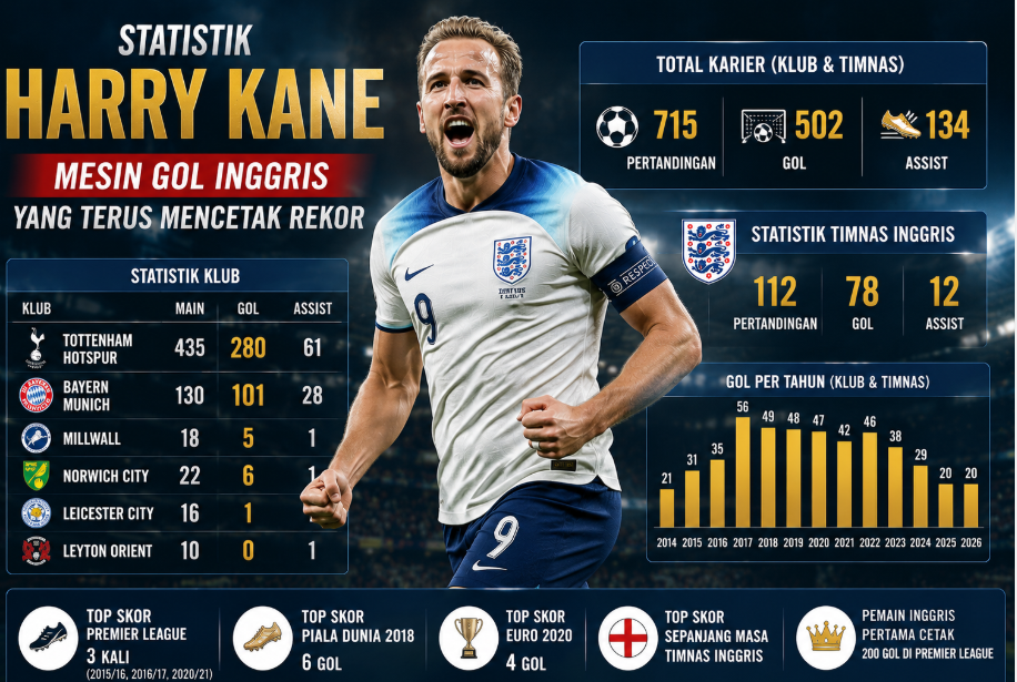 Statistik Harry Kane: Mesin Gol Inggris yang Terus Mencetak Rekor