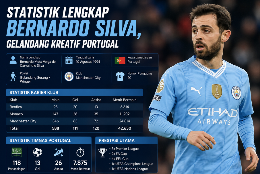 Statistik Lengkap Bernardo Silva, Gelandang Kreatif Portugal