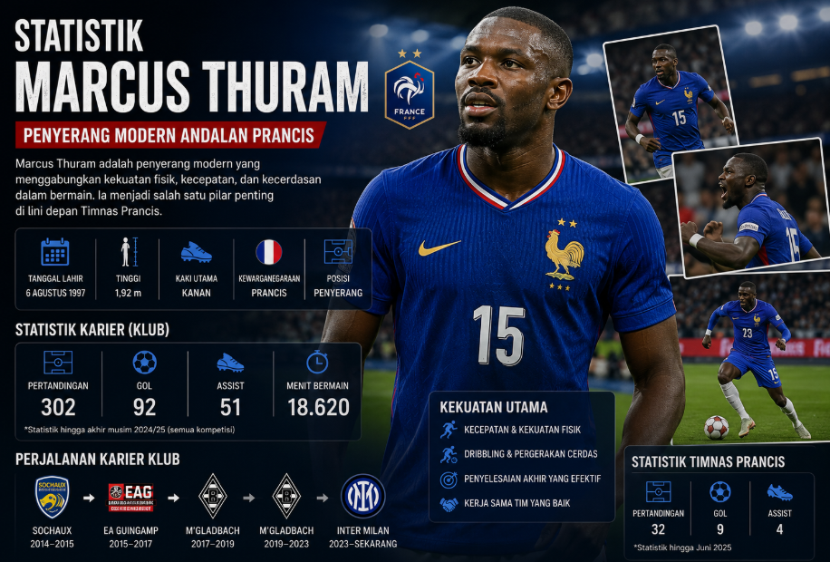Statistik Marcus Thuram: Penyerang Modern Andalan Prancis 1 Statistik Marcus Thuram: Penyerang Modern Andalan Prancis
